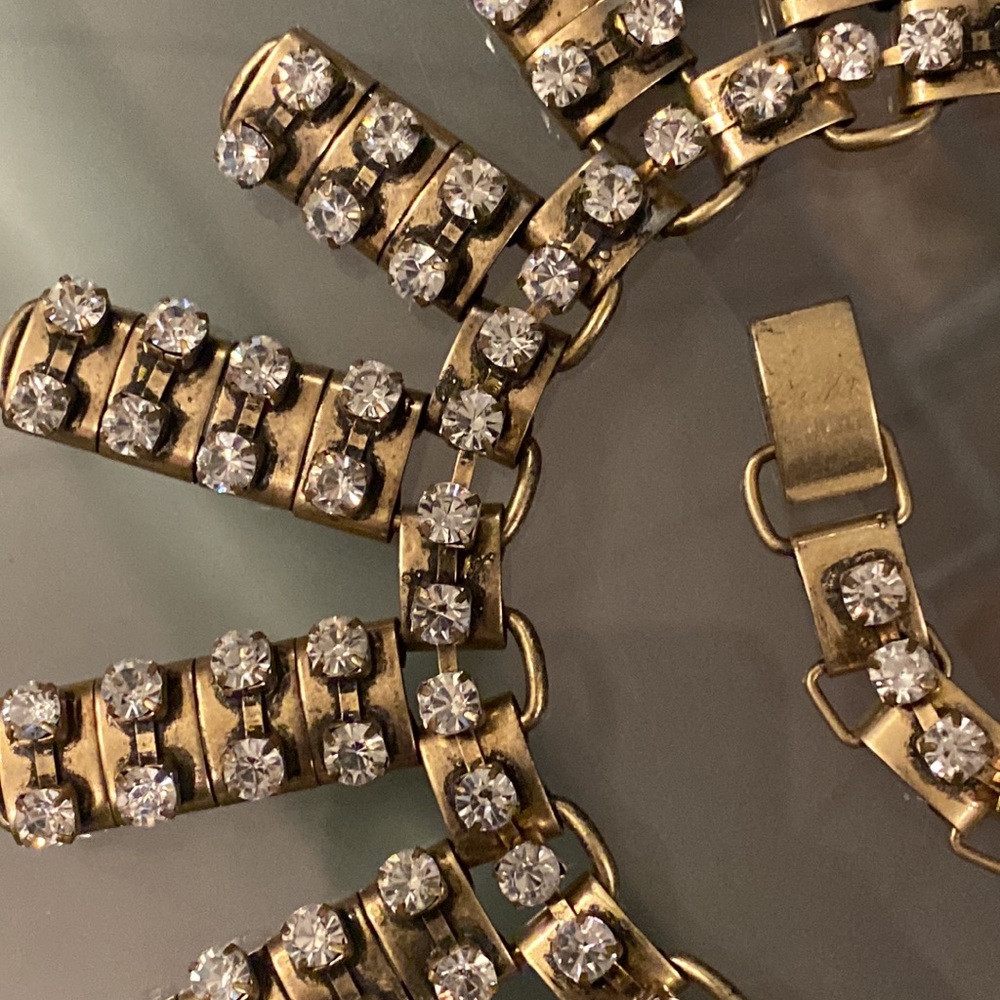 J CREW - necklace: gold tone w asymmetrical chunks & rhinestones throughout - Picture 10 of 16